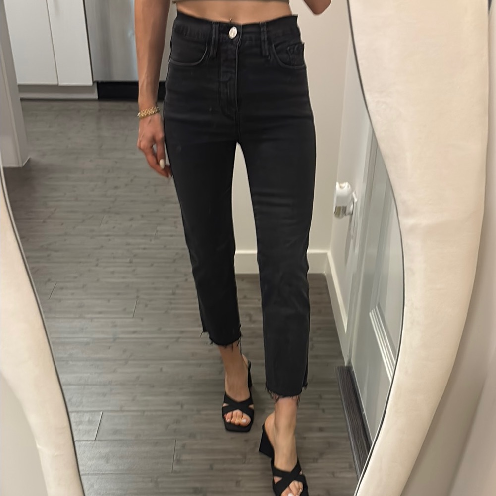 Women's Frame Black High-Waisted Jeans Le Sylvie Crop Raw Hem